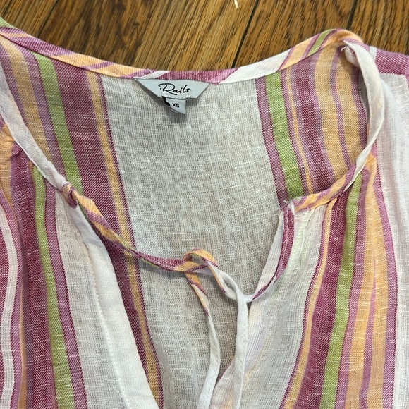 Rails Ashlyn midi Dress in Hibiscus Stripe smocked pastel summer XS linen blend - Picture 7 of 9